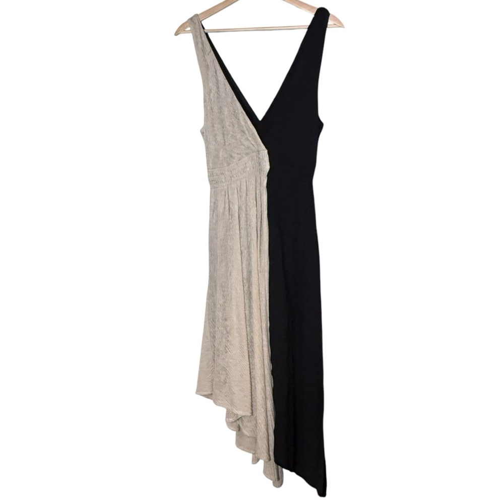 Anthropologie Maeve ColorBlock Irregular Hem Midi Dress Size S Black Beige